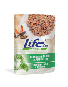 LIFE CAT Busta Tonno con Vongole e Gamberetti Gr.70. Cibo Umido Per Gatti