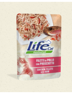Life Cat Busta Filetti di Pollo con Prosciutto Gr.70.Cibo Umido Per Gatti
