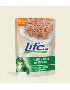 Life Cat Busta Filetti di Pollo con Salmone Gr.70. Cibo Umido Per Gatti