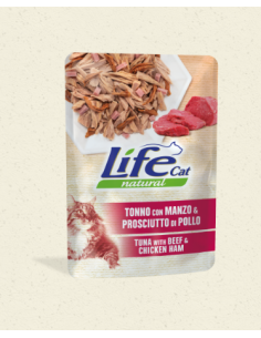 Life Cat Busta Tonno Manzo e Prosciutto Gr.70. Cibo Umido Per Gatti