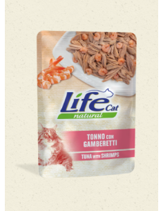 Life Cat Busta Tonno con Gamberetti Gr.70. Cibo Umido Per Gatti