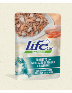 Life Cat Busta Tonnetto con Merluzzo d'Alaska E Salmone  Gr.70. Cibo Umido Per Gatti
