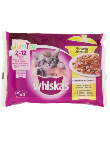 Whiskas Straccetti Junior Selezione Delicata in Gelatina 4 x85 gr. Cibo Umido Per gattini