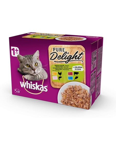 Whiskas Multipack pure delight  Selezione Assortita in Gelatina 12 pz. Cibo Umido Per Gatti