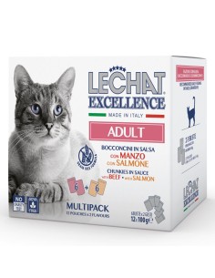 Lechat Exc.Multipack Adult Bocc.in salsa Manzo/Salmone 12x100.Cibo Umido Per Gatti
