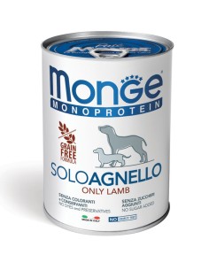 Monge Monoproteico Solo Agnello gr 400. Mangime Umido Per Cani
