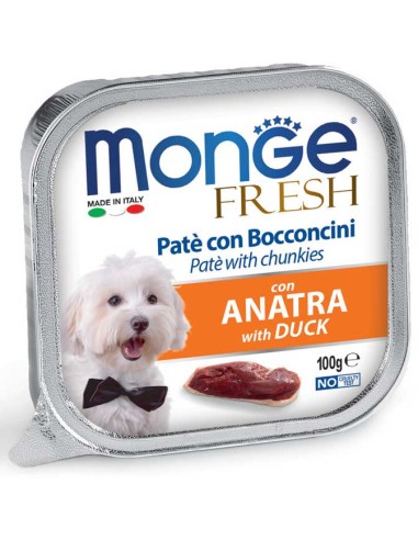 Monge Fresh Patè e Bocconcini Con Anatra gr 100. Cibo Umido Per Cani
