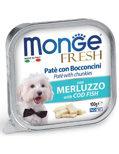 Monge Fresh Patè Con Bocconcini con Merluzzo gr 100. Cibo Umido Per Cani