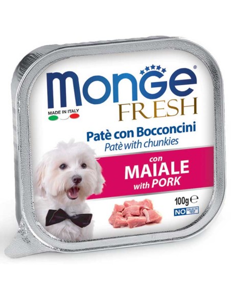 Monge Fresh Patè Con Bocconcini Con Maiale gr 100. Cibo Umido Per Cani