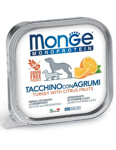Monge Monoproteico Tacchino Con agrumi gr 150. Cibo Umido Per Cani