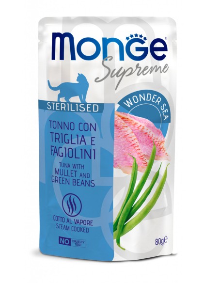 Monge Busta supreme Sterilizzato tonno/triglia/fagiolini . gr.80. Mangime Umido Per Gatti