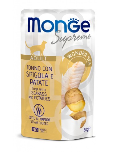 Monge Busta supreme Adult Tonno Spigola patate. gr.80. Mangime Umido Per Gatti
