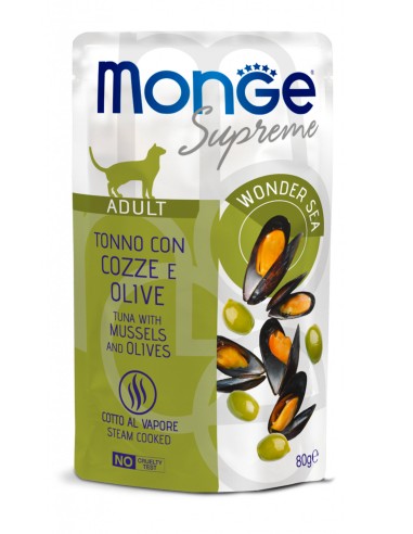 Monge Busta supreme Adult Tonno/cozze/olive gr.80. Mangime Umido Per Gatti