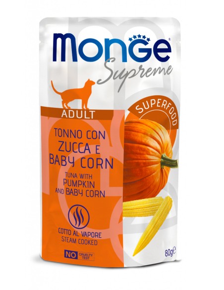 Monge Busta supreme Adult Tonno/zucca /baby corn gr.80.Mangime Umido Per Gatti