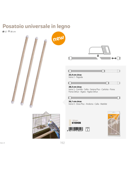 Posatoio Universale Legno. Accessori per Gabbie