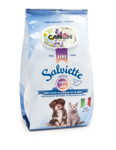 Salviette Detergenti Lavanda/Camomilla 100 pezzi. Camon. Igienici Per Cani e Gatti