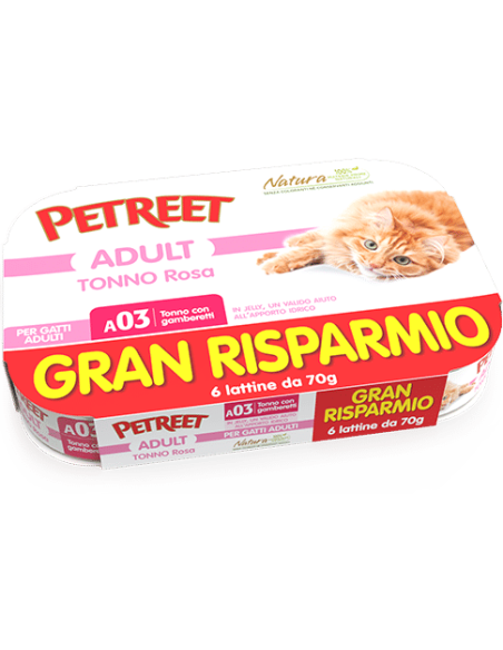 Petreet Natura Tonno Rosa E Gamberetti  Multipack  5+1 PROMO. Cibo Umido Per Gatti