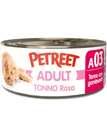 Petreet Natura Tonno Rosa Gamberetti gr 70. A03. Mangime Umido Per Gatti