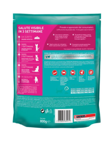 Purina One Cat  Benefis Sterilized Salmone e Frumento gr 800. Cibo Secco Per Gatti