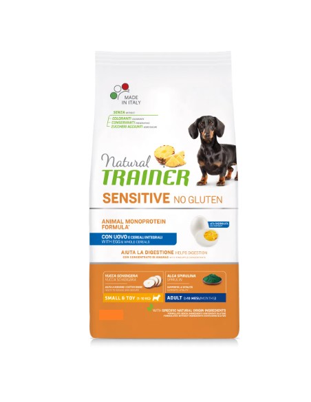 Trainer Dog Sensitive NoGluten Mini Uovo e Cereali Integrali gr.800. Crocchette Per Cani