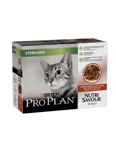 Proplan Nutri savour Sterilised Manzo in salsa  Multipack 10x75gr.Mangime Umido Per Gatti