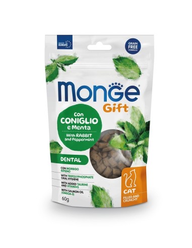 Monge Gift Cat Filled and Crunchy Dental con Coniglio e Menta gr.60. Snack Per Gatti