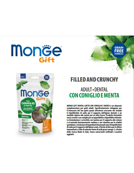 Monge Gift Cat Filled and Crunchy Dental con Coniglio e Menta gr.60. Snack Per Gatti
