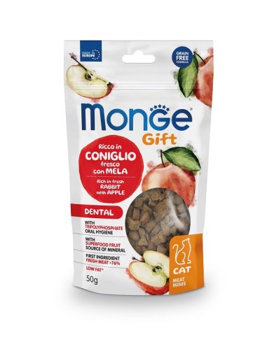 Monge Gift Cat Meat Minis Dental Coniglio Fresco con Mela gr.50. Snack Per Gatti