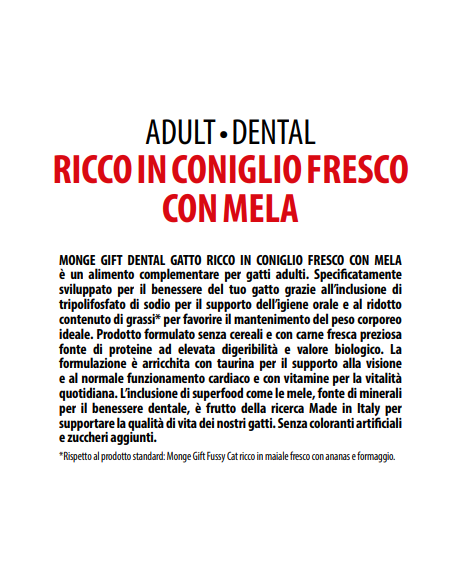 Monge Gift Cat Meat Minis Dental Coniglio Fresco con Mela gr.50. Snack Per Gatti