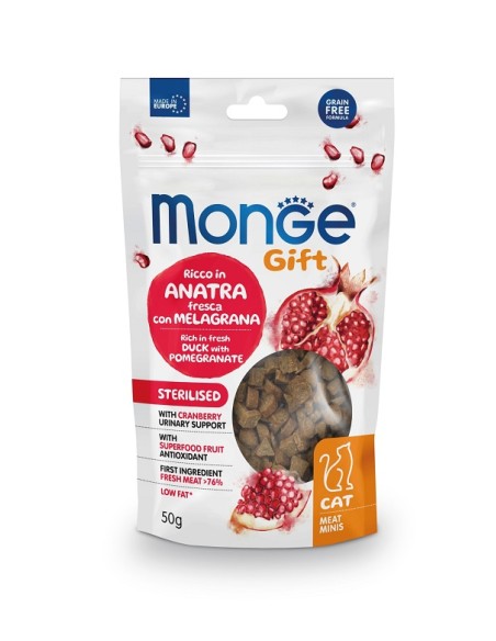 Monge Gift Cat Meat Minis Sterilised Anatra con Melagrana e Mirtillo. gr.50. Snack Per Gatti