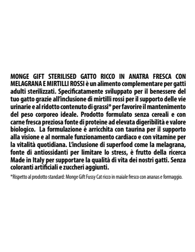 Monge Gift Cat Meat Minis Sterilised Anatra con Melagrana e Mirtillo. gr.50. Snack Per Gatti