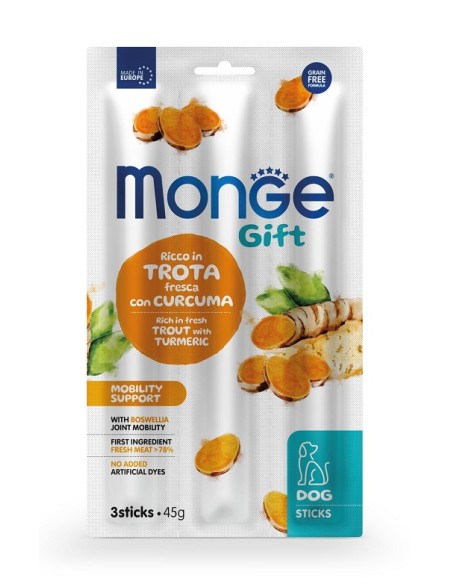 Monge Gift Dog Sticks Mobility Support Trota con Curcuma gr.45. Snack Per Cani