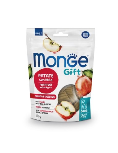 Monge Gift Dog Fruit Chips Sensitive Digestion Patate con Mela gr.150.Snack Per Cani
