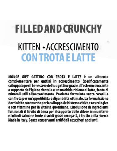 Monge Gift Cat Filled and Crunchy Kitten con Trota e Latte gr.60-Snack per gatti