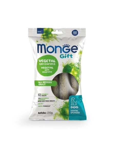 Monge Gift Dog Dental Sponge Vegetal con Clorella e Menta gr.210. Snack Per Cani