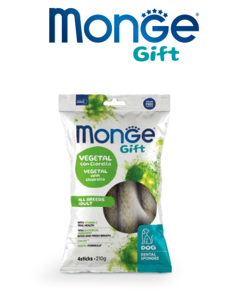 Monge Gift Dog Dental Sponge Vegetal con Clorella e Menta gr.210. Snack Per Cani