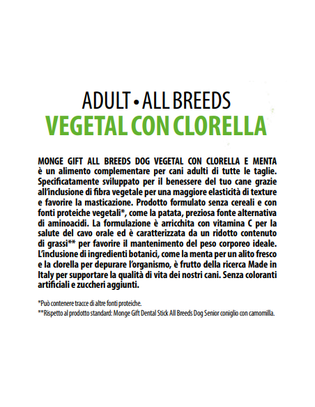 Monge Gift Dog Dental Sponge Vegetal con Clorella e Menta gr.210. Snack Per Cani