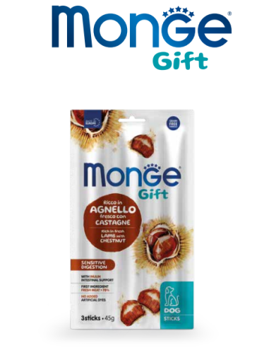 Monge Gift Dog Sticks Sensitive Digestion Agnello con Castagne gr.45. Snack Per Cani