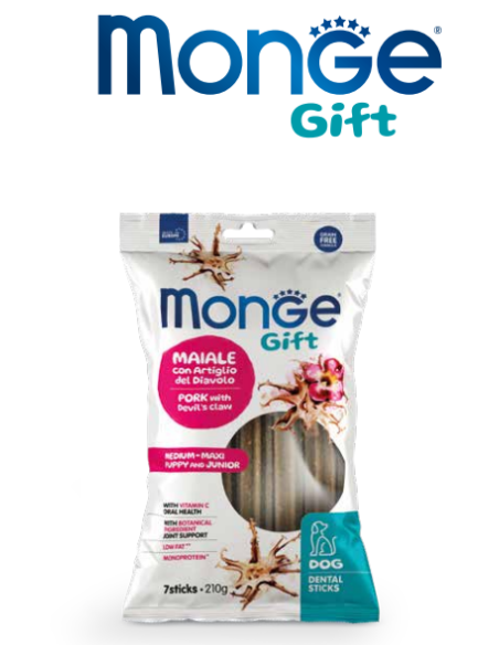 Monge Gift Dog Dental Stick Puppy M/M Maiale con Artiglio diavolo Gr 210. Snack Per Cani