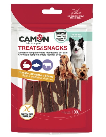 Treats & Snack Chewy Stripes Coniglio /Bovino / Merluzzo gr 70. Snack Per Cani