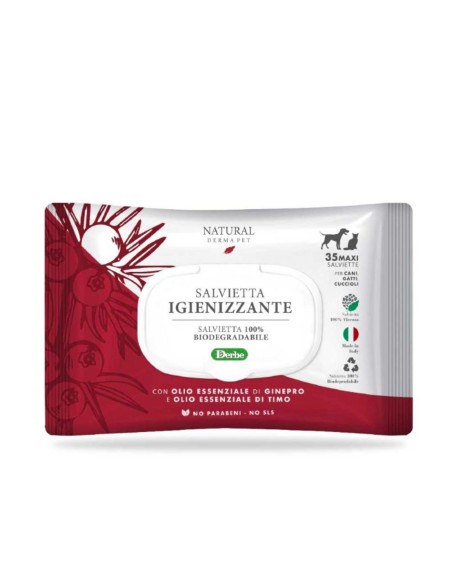 Salviette Igienizzanti Derbe con olio essenziale di Ginepro e Timo. Igienici Per cani . Igienici per gatti