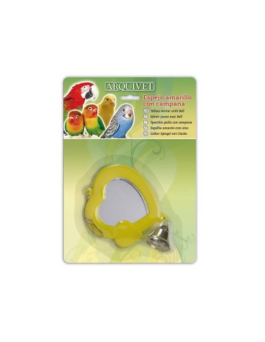 Arquivet Gioco Specchio Giallo Cuore Con campanella  . Giochi per Uccelli