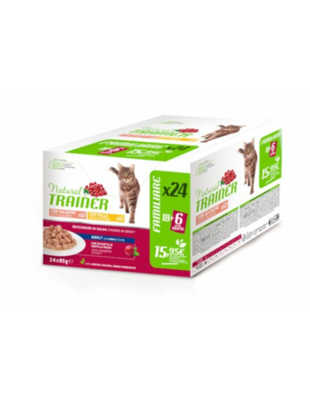 Natural Trainer Multipack Pollo e Salmone    BUSTE 18+6 x85 gr. Cibo Umido Per Gatti