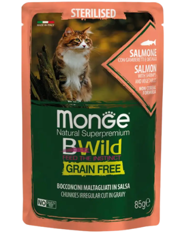 Monge Bwild Grian Free Sterilised Salmone /gamberetti /ortaggi gr 85. Cibo Umido Per gatti