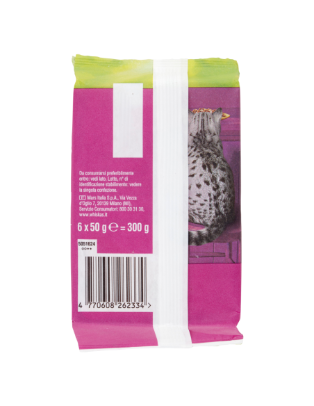 WHISKAS Pranzetti 7+ Pollo con Tacchino in Salsa gr.50 x6. Alimento Umido Per Gatti