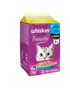 Whiskas Pranzetti 1+ Salmone Tonno in salsa Gr.50X 6 Pz. Cibo Umido Per Gatti