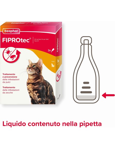 Beaphar Fiprotec Gatto 3 pipette . Antiparassitario Gatto