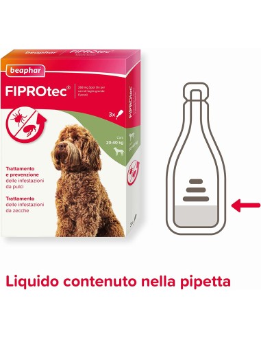 Beaphar Fiprotec Cane Grande 20-40 kg - 3 pipette . Antiparassitario Per Cani