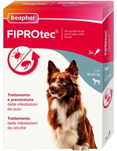 Beaphar Fiprotec Cane Medio 10-20 kg - 3 pipette . Antiparassitario Per Cani