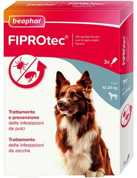 Beaphar Fiprotec Cane Medio 10-20 kg - 3 pipette . Antiparassitario Per Cani